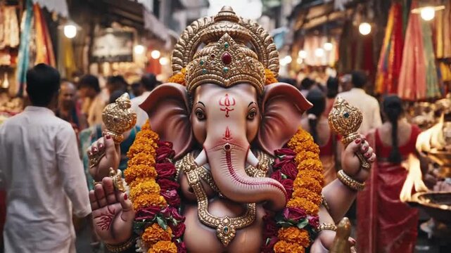 Ganesha statue in market symbolizing modern living and personal growth