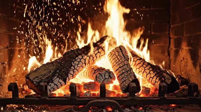Wood burning in a brick fireplace emphasizing high-end commercial value and versatility