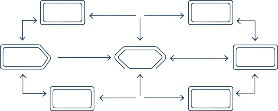 Abstract circular flowchart diagram with arrows and shapes connecting elements in communication concept.