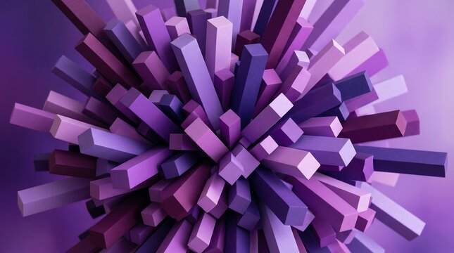 Purple 3d geometric shapes exploding in space