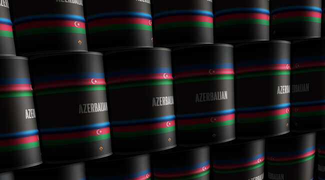 Azerbaijan oil crude petroleum fuel barrels in row