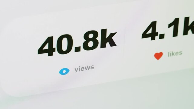 Social media counter with views likes and shares showing viral growth.