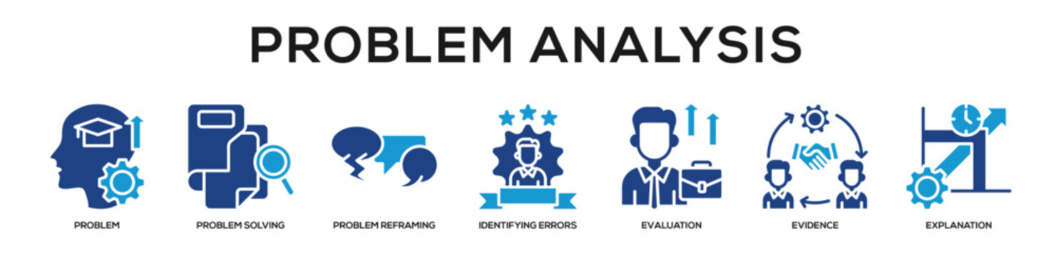 Glyphcolor - Problem Analysis web banner icon vector illustration concept