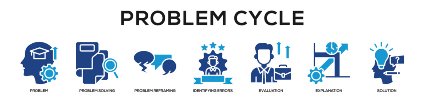 Glyphcolor - Problem Cycle web banner icon vector illustration concept