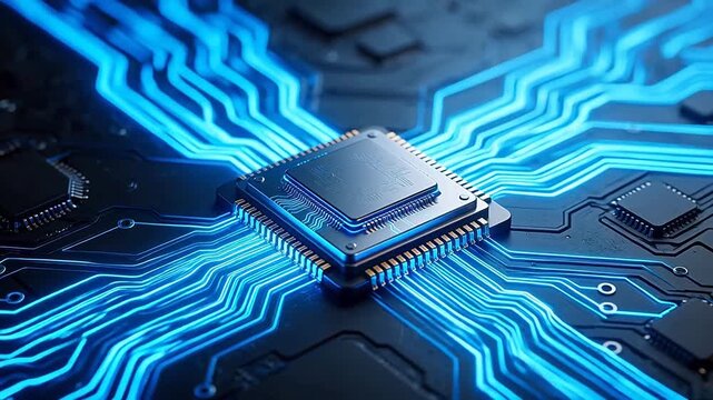 Microchip with glowing circuit lines