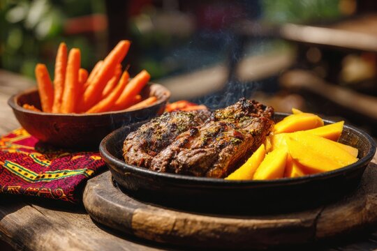 Nyama choma with mango and carrots