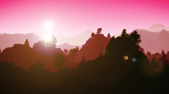 Sunrise Mountains Landscape Background Animation
A beautiful scrolling landscape background with mountains range at dawn including sky and lens flare over a parallaxe effect