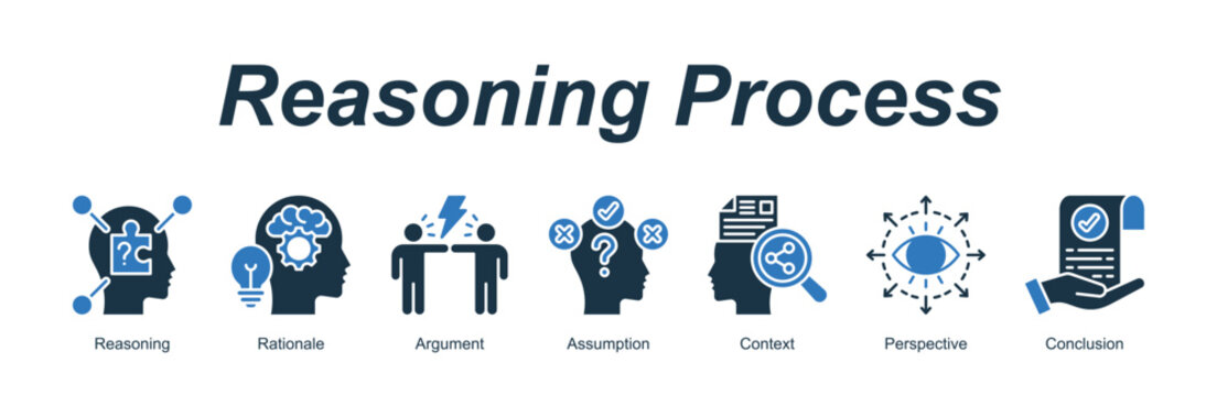 Reasoning Process banner web icon vector illustration concept with an icon of Reasoning, Rationale, Argument, Assumption, Context, Perspective, Conclusion