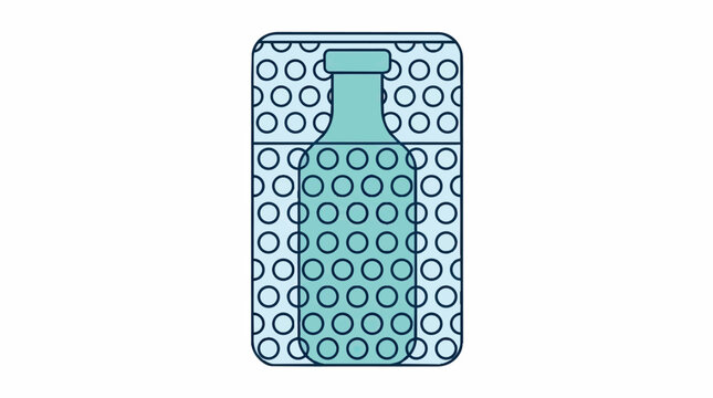 Glass bottle protected by bubble wrap packaging.
