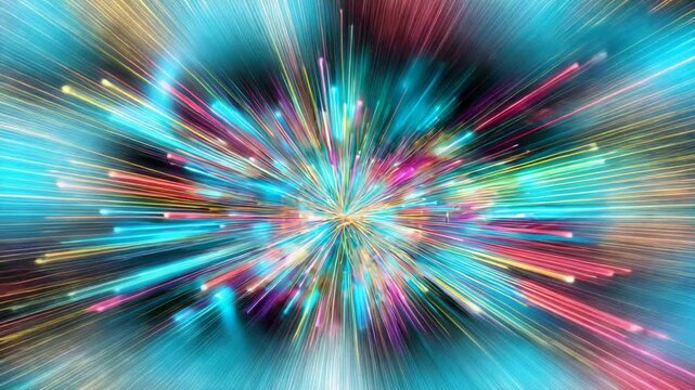 Colorful radial light burst expanding from central point
