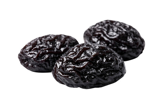 Dried prunes isolated on transparent background wrinkled sweet dark dried plums closeup