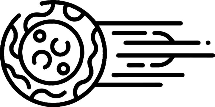 Flying comet or meteor icon in line art style