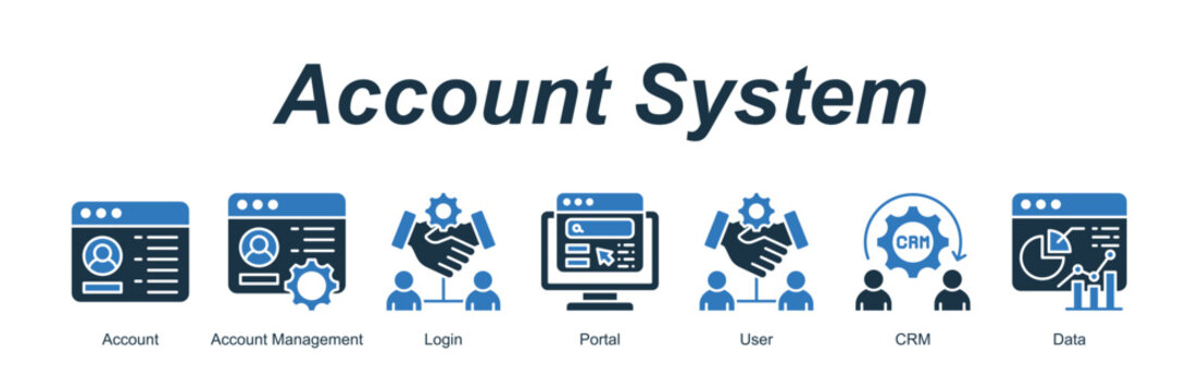 Account System banner web icon vector illustration concept with an icon of Account, Account Management, Login, Portal, User, CRM, Data 