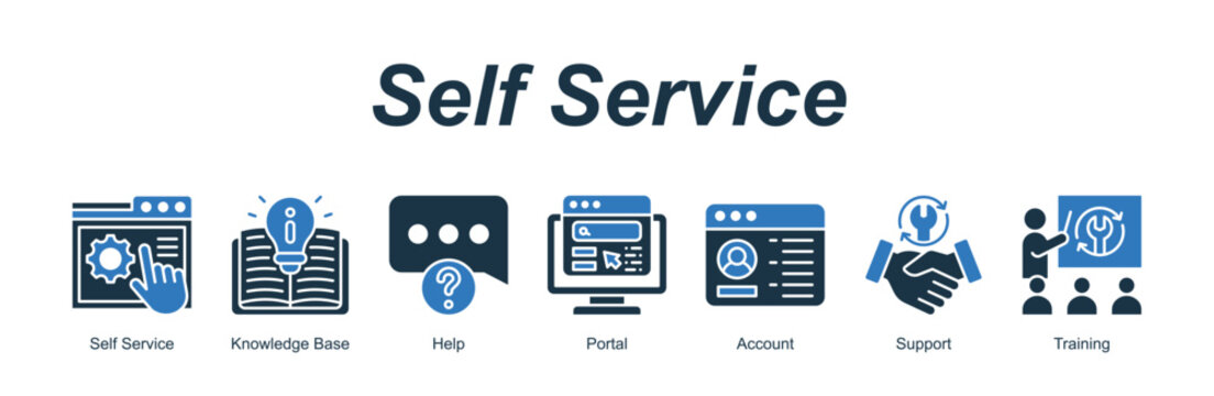Self Service banner web icon vector illustration concept with an icon of Self Service, Knowledge Base, Help, Portal, Account, Support, Training 