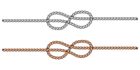 Nautical infinity rope knot set in silver and copper colors on transparent background © UniQ Arts