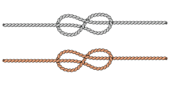 Nautical infinity rope knot set in silver and copper colors on transparent background