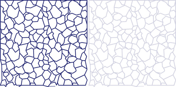 Geometric Voronoi Pattern with Irregular Polygons in Dark Blue and Light Grey Outline Style on a transparent background