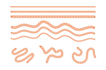 Wavy and straight rope lines, orange color, on transparent background © UniQ Arts