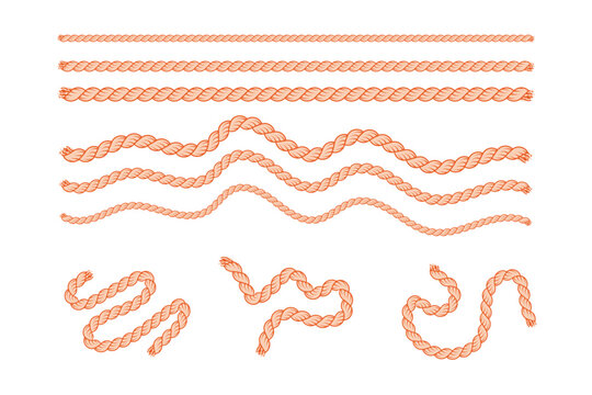 Wavy and straight rope lines, orange color, on transparent background
