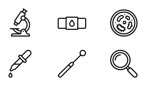 microscope and pipette outline set on white background
