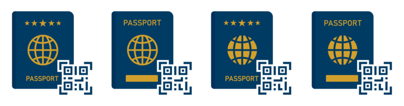 Passport book barcode scan set icon, vector illustration