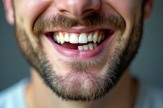 The detailed image of a man with deteriorating dental health, featuring a missing tooth and decay issues.