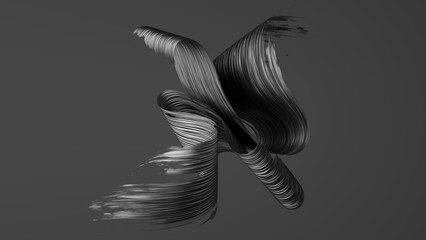 Swirling black brushstroke with a dynamic finish stands out on gray. The form reflects minimalism and classic Japanese ink techniques. 3D render illustration. © NeoLeo