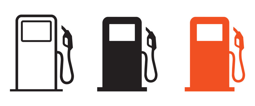 Gas Station Fuel Pump Icon Set for Automotive Navigation and Petrol Service UI Design