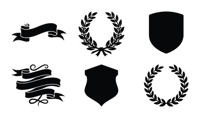 laurel wreaths and shield vector icons set on white background © Masud