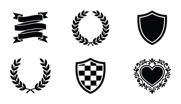 shield laurel wreath checkered shield ribbon banner heart emblem scroll banner vector design elements