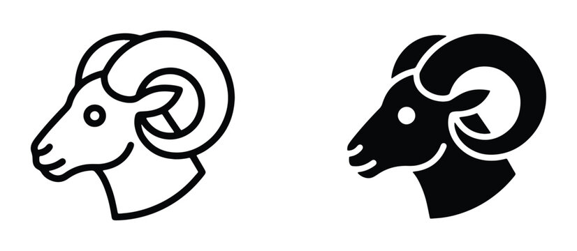 Black and white ram's head outline graphic design element for logos and icons