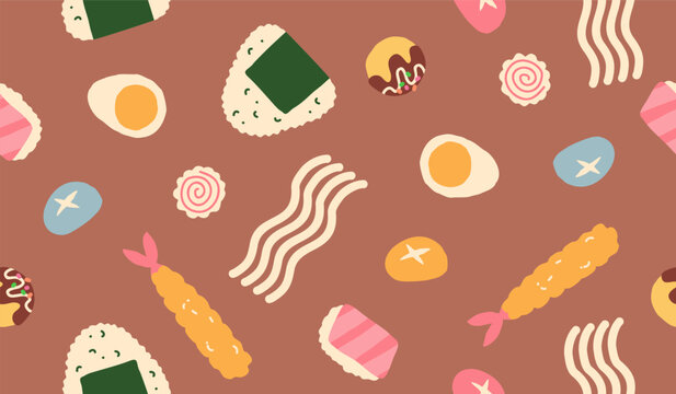 Cute Japanese food seamless pattern background design
