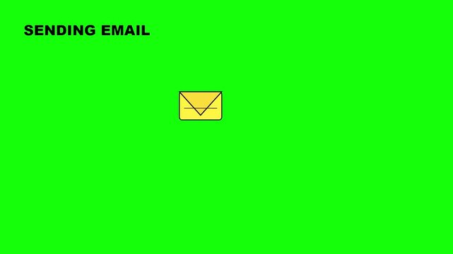 Sending email animation on green screen background, yellow envelope icon motion graphic, digital communication and message delivery concept
