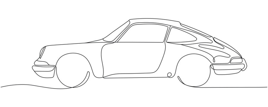 A car drawn in one continuous line. Vector background with a single-line car icon. Editable line.