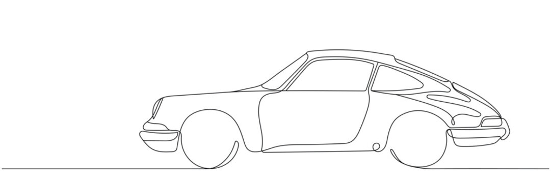 A car drawn in one continuous line. Vector background with a single-line car icon. Editable line.