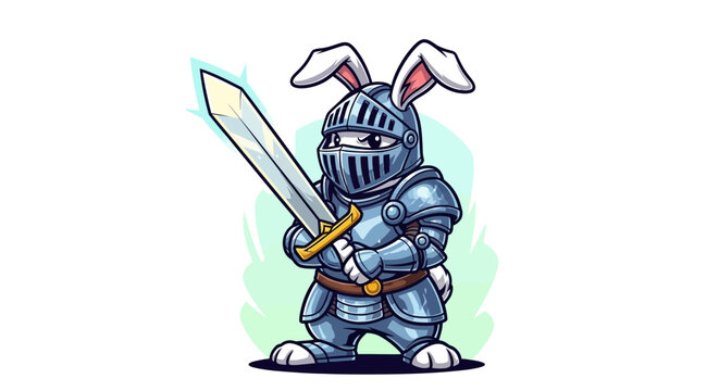 Pixel Art Bunny Knight Warrior with Sword, Fantasy Character