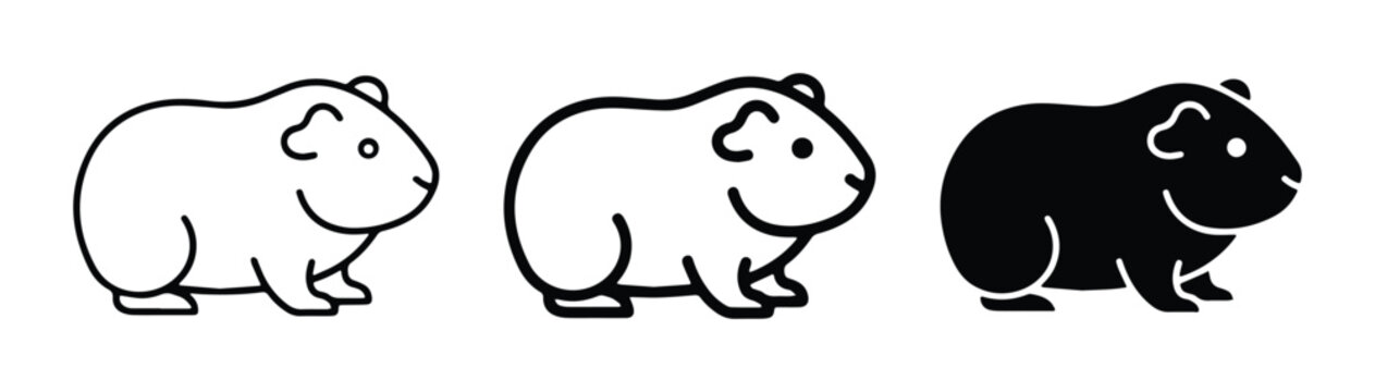 vector silhouettes of guinea pigs in black and white lines on a plain background