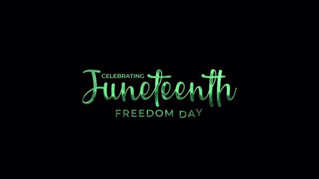 Juneteenth text animation in green color on transparent background. Suitable celebration, Juneteenth is also known as Freedom Day or Emancipation Day.