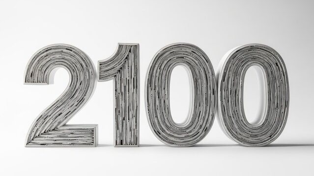A close-up of large, 3D-rendered metal numbers 2, 1, 0, 0 on a surface