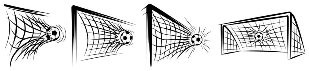 Soccer ball hitting goal net set for victory and scoring concept in vintage sketch style © AnjaliDesai