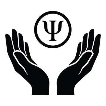Hands holding a psi symbol in a circle graphic illustration icon