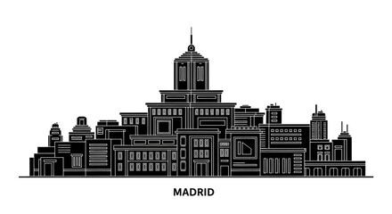 Obraz premium Madrid City Skyline Silhouette with Iconic Buildings ? Travel Concept