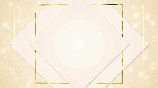 Elegant cream gold diamond frame paper shapes, glowing bokeh, soft sparkles, luxury border design. wedding videos, award titles, beauty promos, event invitations, premium slides, celebration screens,