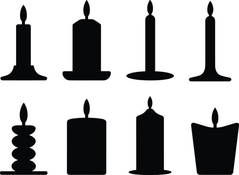 Candle silhouettes set classic pillar and taper candles decorative wax lighting icons isolated on light background