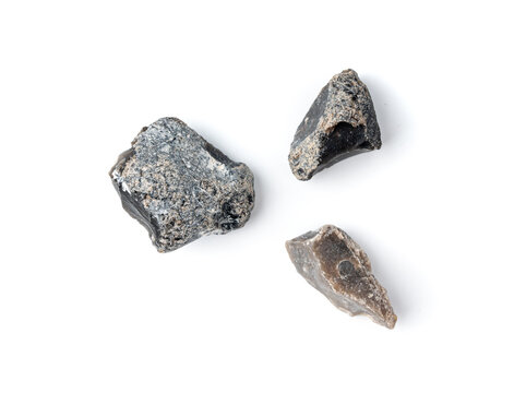 Natural black flint, chert mineral isolated