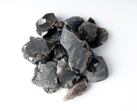 Natural black flint, chert mineral isolated