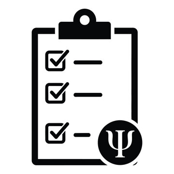 Psychology checklist on clipboard with psi symbol  mental health concept icon