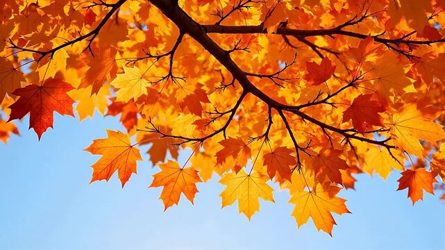 Autumn leaves on tree branch