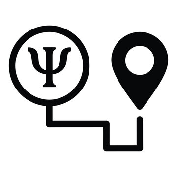 Psychology location symbol icon with map pin on white background icon