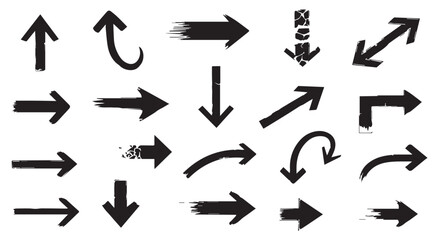 Set of hand drawn grunge texture paint brush, business arrows with different length and thickness hand drawn set.   © illus